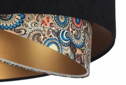 Online BPS Koncept Hängelampe rund D: 50 cm E27 Stoffschirm Schwarz Bunt Gold