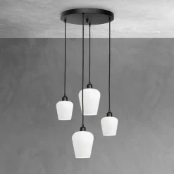 Giovanni Battista Hängelampe rund D: 49,5 cm Glas Messing Eisen Schwarz Weiß