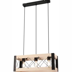 Lamkur Hängelampe Rustikal B: 53 cm E27 Metall Holz verstellbar