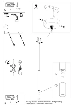 Sollux Hängelampe schmal Ø 4 cm Metall Glas G9 Zylinder Modern* Moderne Lampen|Wohnzimmerlampen