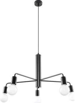 Sollux Hängelampe Schwarz Ø 60 cm Retro 5-flammig E27* Hängelampen|Wohnzimmerlampen