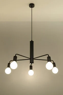 Sollux Hängelampe Schwarz Ø 60 cm Retro 5-flammig E27* Hängelampen|Wohnzimmerlampen