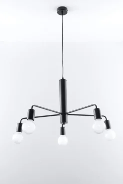 Sollux Hängelampe Schwarz Ø 60 cm Retro 5-flammig E27* Hängelampen|Wohnzimmerlampen