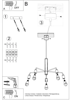 Sollux Hängelampe Schwarz Ø 60 cm Retro 5-flammig E27* Hängelampen|Wohnzimmerlampen