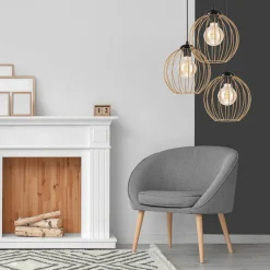 Lamkur Hängelampe Schwarz Braungold Ø 50 cm Metall cm verstellbar* Hängelampen|Esszimmer Lampen