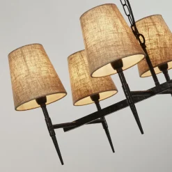 Searchlight Hängelampe Schwarz Creme B: 91 cm 8x E14 Stoff Metall* Hängelampen|Bürolampen