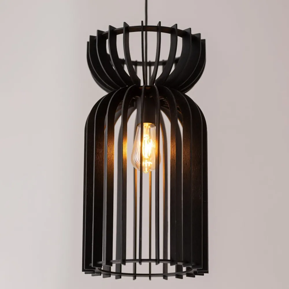 New Nowodvorski Hängelampe Schwarz E27 Holz höhenverstellbar wohnlich