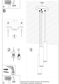Sollux Hängelampe Schwarz 3-flammig Ø 20 cm Metall GU10* Hängelampen|Esszimmer Lampen