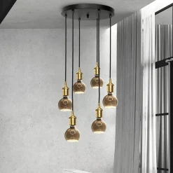 Giovanni Battista Hängelampe Schwarz für 6x E27 Ø 40 cm Messing Eisen* Bürolampen|Lampen Aus Aller Welt