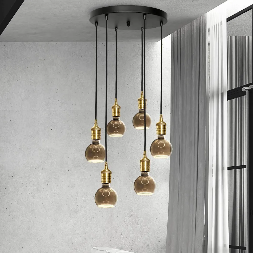 Giovanni Battista Hängelampe Schwarz für 6x E27 Ø 40 cm Messing Eisen* Bürolampen|Lampen Aus Aller Welt