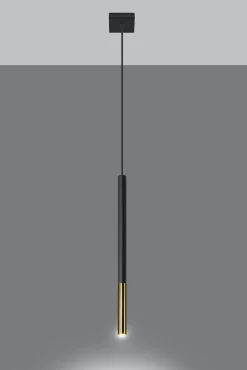 Sollux Hängelampe Schwarz Gold Ø 2,5 cm schmal Metall Zylinder* Wohnzimmerlampen|Moderne Lampen