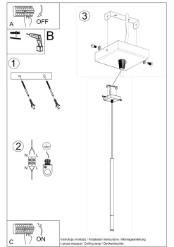 Sollux Hängelampe Schwarz Gold Ø 2,5 cm schmal Metall Zylinder* Wohnzimmerlampen|Moderne Lampen