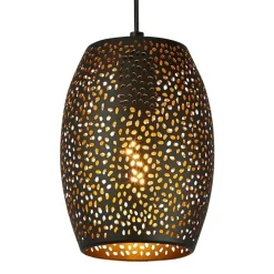 Hot Searchlight Hängelampe Schwarz Gold E27 Ø 15 cm schmal Metall