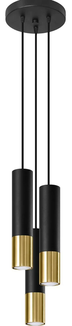 Sollux Hängelampe Schwarz Gold 3-flammig GU10 Metall* Hängelampen|Wohnzimmerlampen