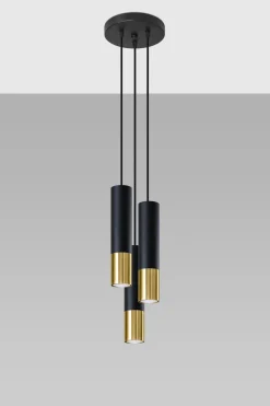 Sollux Hängelampe Schwarz Gold 3-flammig GU10 Metall* Hängelampen|Wohnzimmerlampen