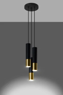 Sollux Hängelampe Schwarz Gold 3-flammig GU10 Metall* Hängelampen|Wohnzimmerlampen