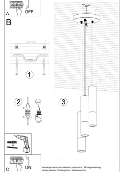Sollux Hängelampe Schwarz Gold 3-flammig GU10 Metall* Hängelampen|Wohnzimmerlampen