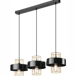 Lamkur Hängelampe Schwarz Gold 3-flammig E27 B: 60 cm Metall* Bürolampen|Küchenlampen