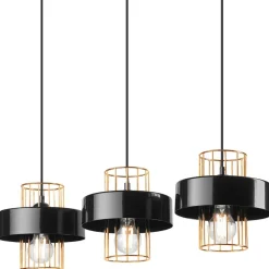 Lamkur Hängelampe Schwarz Gold 3-flammig E27 B: 60 cm Metall* Bürolampen|Küchenlampen