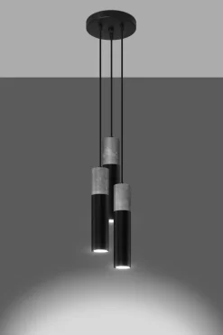 Sale Sollux Hängelampe Schwarz Grau Ø 20 cm Metall Beton 3-flammig