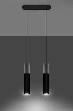 Sollux Hängelampe Schwarz Grau Metall Beton 2-flmg Esstisch* Moderne Lampen|Wohnzimmerlampen