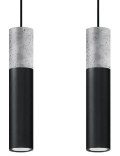 Sollux Hängelampe Schwarz Grau Metall Beton 2-flmg Esstisch* Moderne Lampen|Wohnzimmerlampen