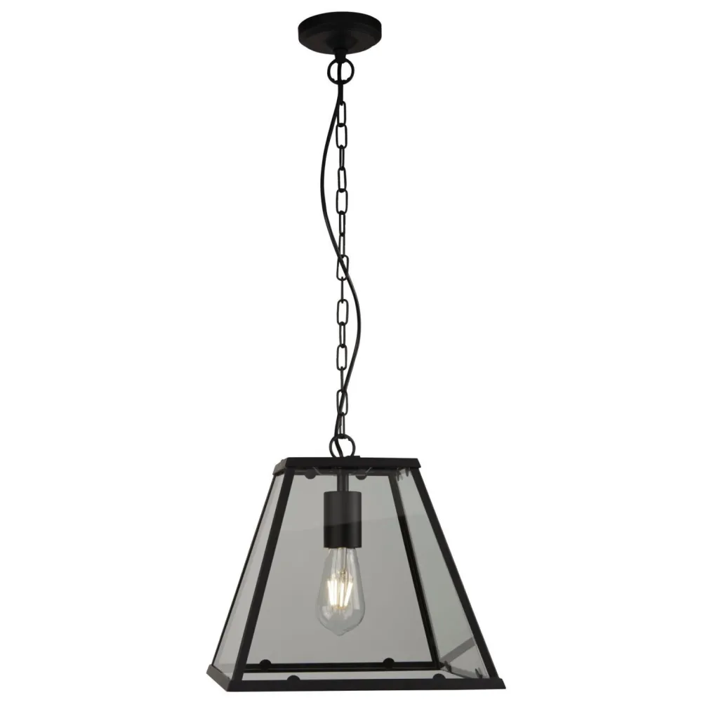 Discount Searchlight Hängelampe Schwarz Klar B: 30 cm E27 Glas Metall E27