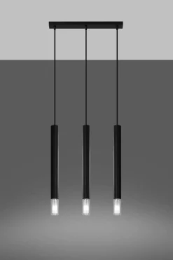 Sollux Hängelampe Schwarz Metall Glas 3-flammig G9 schmal* Moderne Lampen|Wohnzimmerlampen