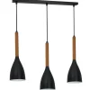 Discount Luminex Hängelampe Schwarz Metall Holz 3 flammig E27 MUZA