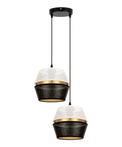 Belis Hängelampe Schwarz Weiß Gold Metall 2-flmg B:40 cm E27* Hängelampen|Bürolampen