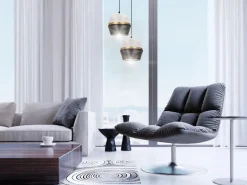 Belis Hängelampe Schwarz Weiß Gold Metall 2-flmg B:40 cm E27* Hängelampen|Bürolampen