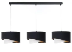 BPS Koncept Hängelampe Schwarz Weiß Gold 3-flammig E27 Stoffschirm