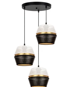 Belis Hängelampe Schwarz Weiß Gold Metall B:45 cm E27 3-flmg* Hängelampen|Bürolampen