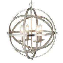 Searchlight Hängelampe Silber matt Ø 45 cm rund für 4x E14 Metall* Hängelampen|Wohnzimmerlampen