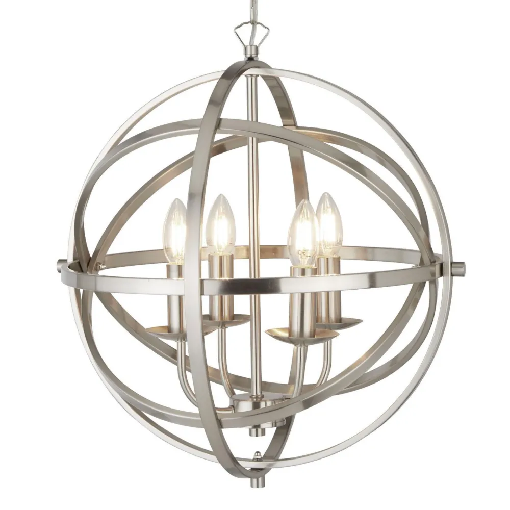 Searchlight Hängelampe Silber matt Ø 45 cm rund für 4x E14 Metall* Hängelampen|Wohnzimmerlampen