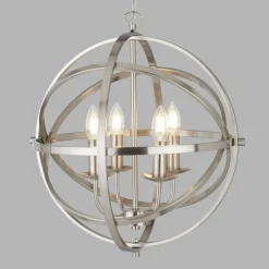 Searchlight Hängelampe Silber matt Ø 45 cm rund für 4x E14 Metall* Hängelampen|Wohnzimmerlampen