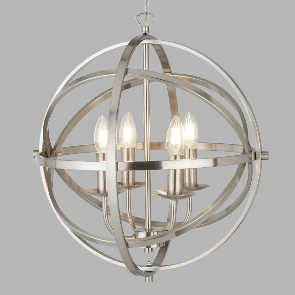 Searchlight Hängelampe Silber matt Ø 45 cm rund für 4x E14 Metall* Hängelampen|Wohnzimmerlampen