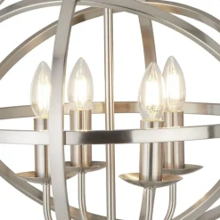 Searchlight Hängelampe Silber matt Ø 45 cm rund für 4x E14 Metall* Hängelampen|Wohnzimmerlampen