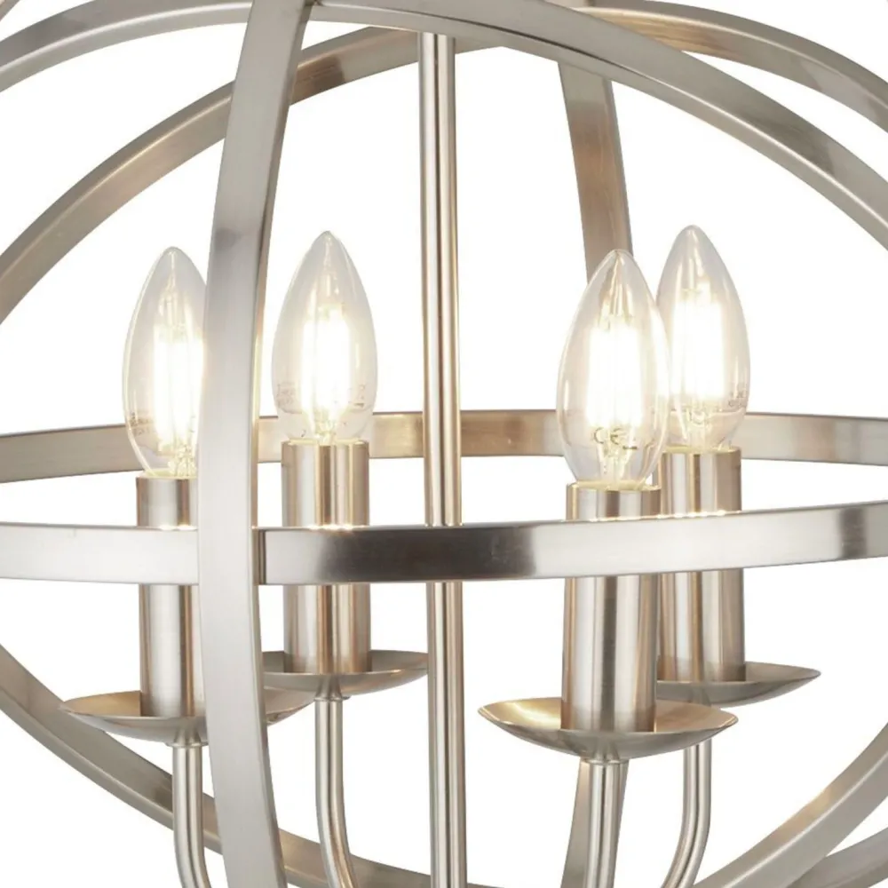 Searchlight Hängelampe Silber matt Ø 45 cm rund für 4x E14 Metall* Hängelampen|Wohnzimmerlampen