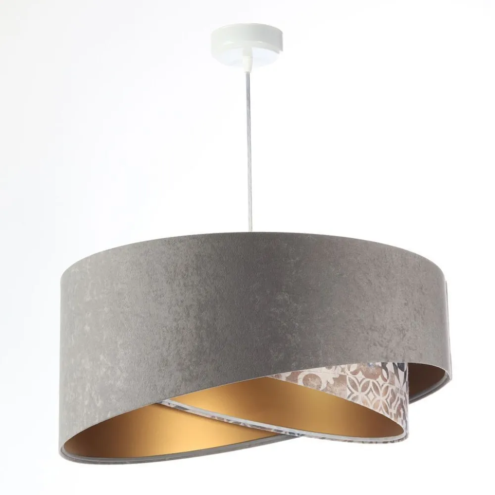 Clearance BPS Koncept Hängelampe Stoff Ø 50 cm Velours Optik Grau Beige Gold E27