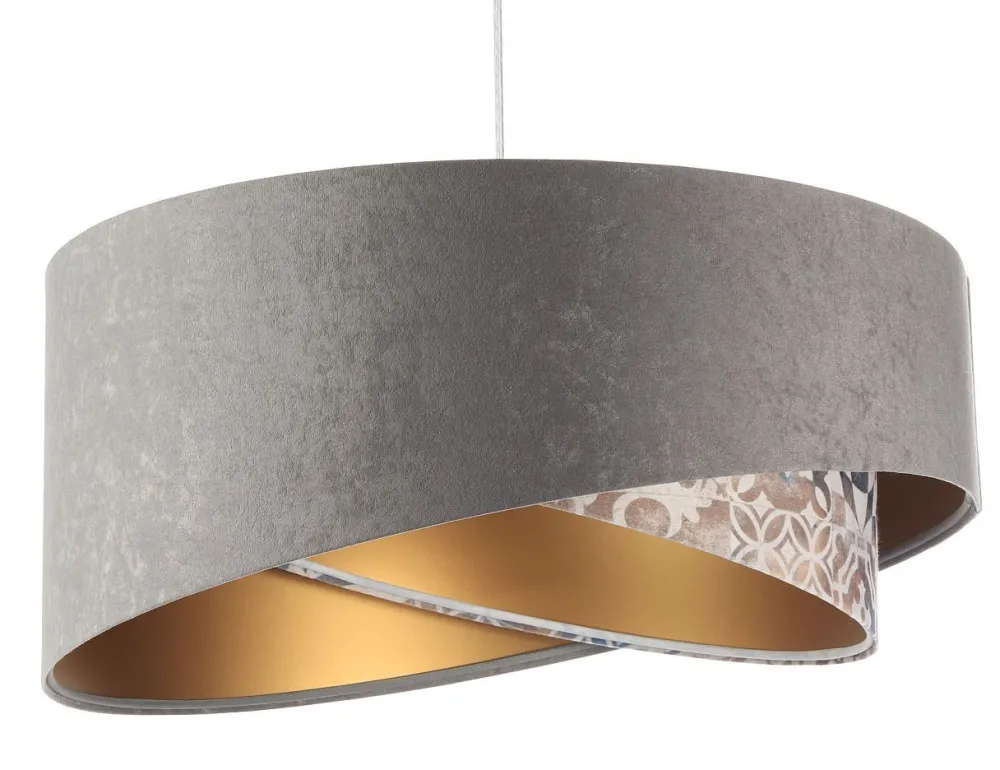 Clearance BPS Koncept Hängelampe Stoff Ø 50 cm Velours Optik Grau Beige Gold E27