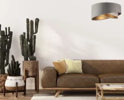 Clearance BPS Koncept Hängelampe Stoff Ø 50 cm Velours Optik Grau Beige Gold E27