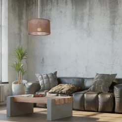 Lamkur Hängelampe Stoff Ø 35 cm verstellbar wohnlich Modern E27 Braun* Schlafzimmer Lampen|Küchenlampen