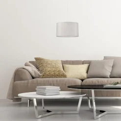 Lamkur Hängelampe Stoff in Silber Ø 35 cm verstellbar Modern E27* Schlafzimmer Lampen|Küchenlampen