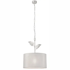 Lamkur Hängelampe Stoff Metall in Silber E27 Ø 35 cm Landhaus* Schlafzimmer Lampen|Küchenlampen