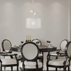 Lamkur Hängelampe Stoff Metall in Silber E27 Ø 35 cm Landhaus* Schlafzimmer Lampen|Küchenlampen