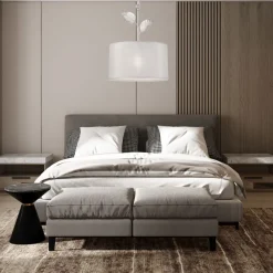 Lamkur Hängelampe Stoff Metall in Silber E27 Ø 35 cm Landhaus* Schlafzimmer Lampen|Küchenlampen