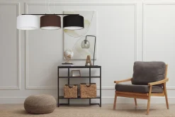 Discount Belis Hängelampe Stoff Weiß Braun Schwarz E27 100 cm lang