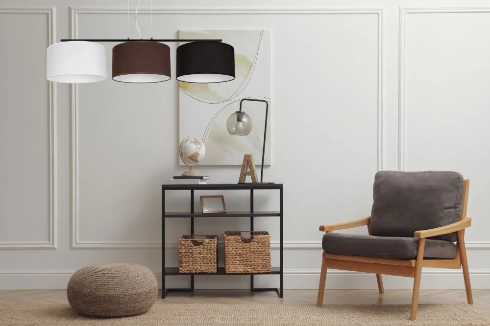 Discount Belis Hängelampe Stoff Weiß Braun Schwarz E27 100 cm lang