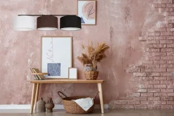 Discount Belis Hängelampe Stoff Weiß Braun Schwarz E27 100 cm lang